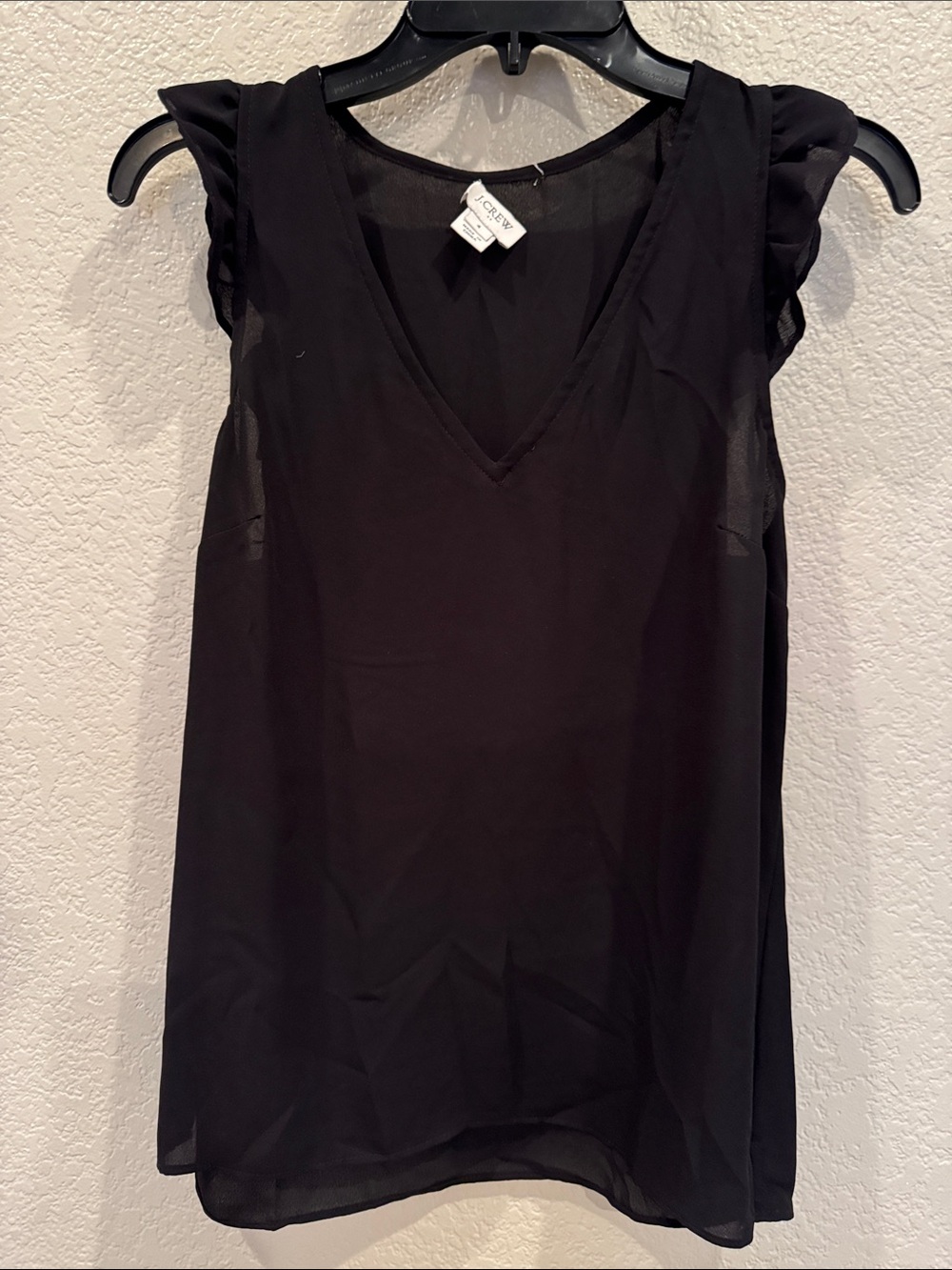 J. Crew Factory Black V-Neck Sheer Cap Sleeve Camisole